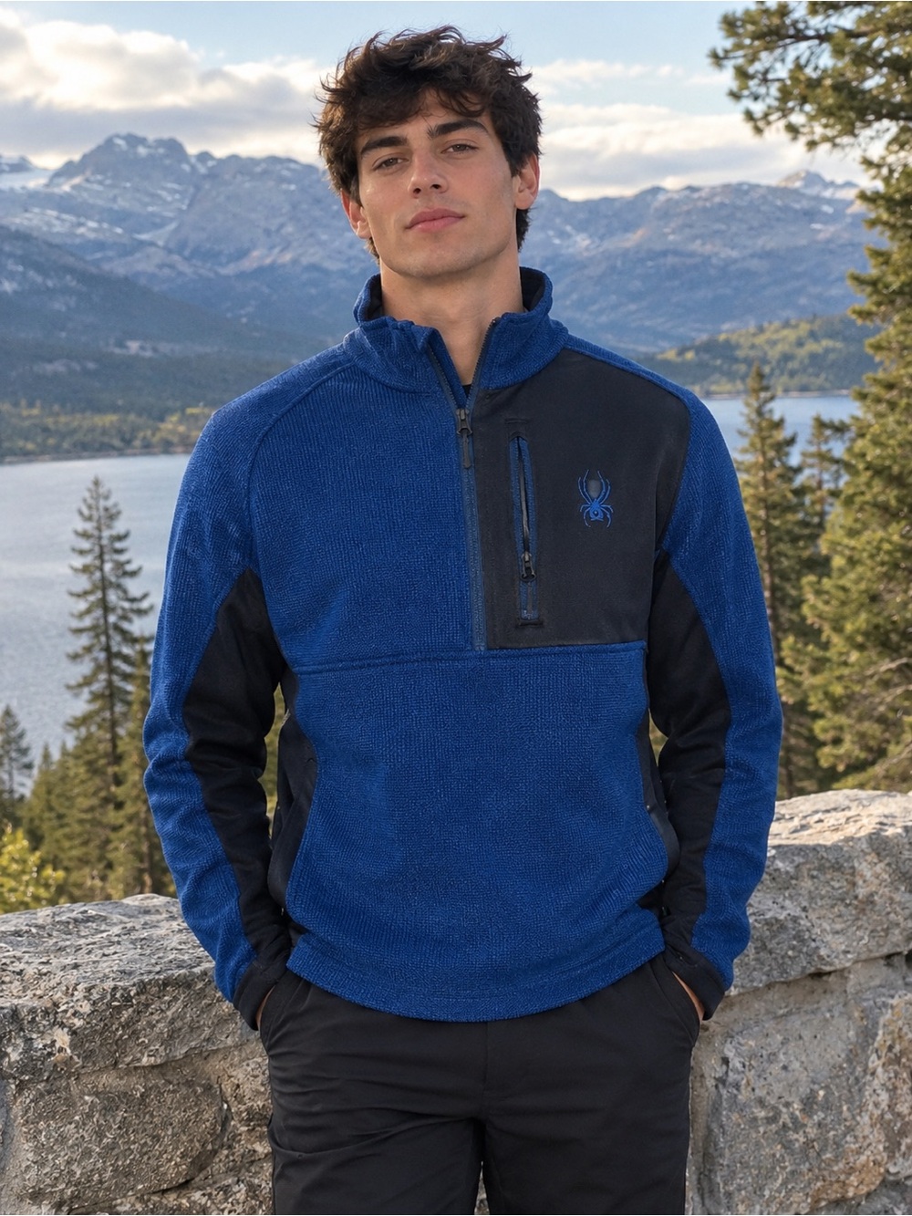 Spyder Blue and Black Half-Zip Performance Fleece Jacket